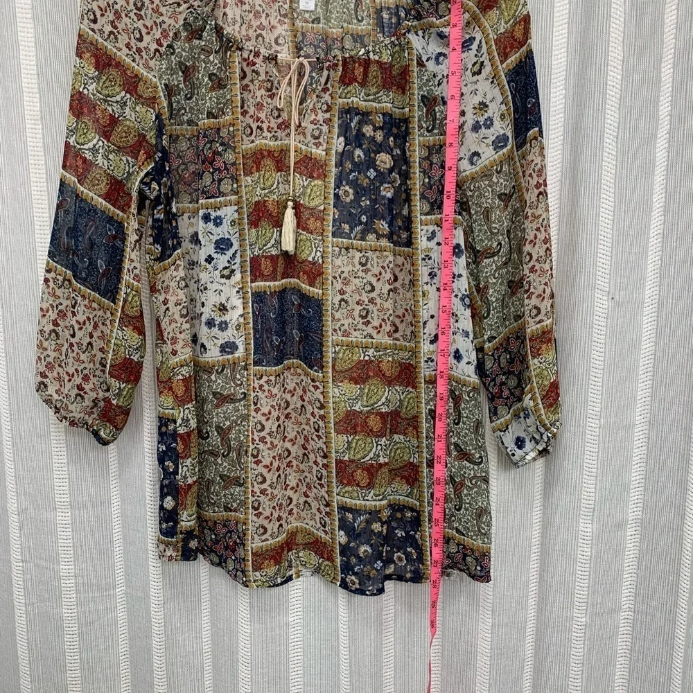 Westport Floral‎ Brown Blue Shift Tunic Sheer Long Sleeve Size XL Boho Festival - Picture 6 of 8